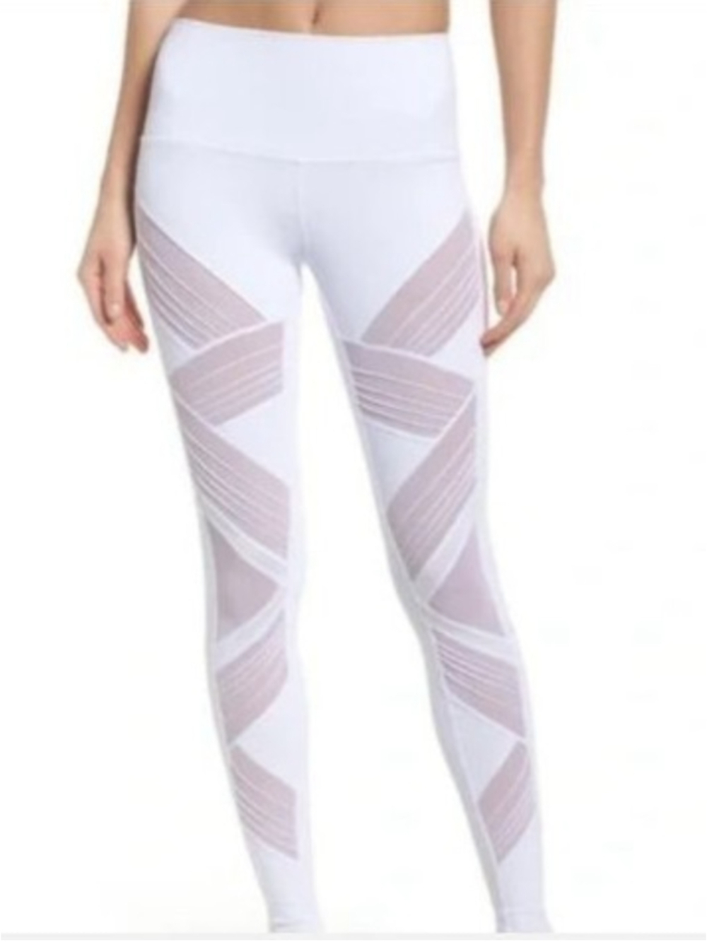 Alo Yoga High Waisted Mesh Moto Ultimate Leggings White S Sculpting Athletic